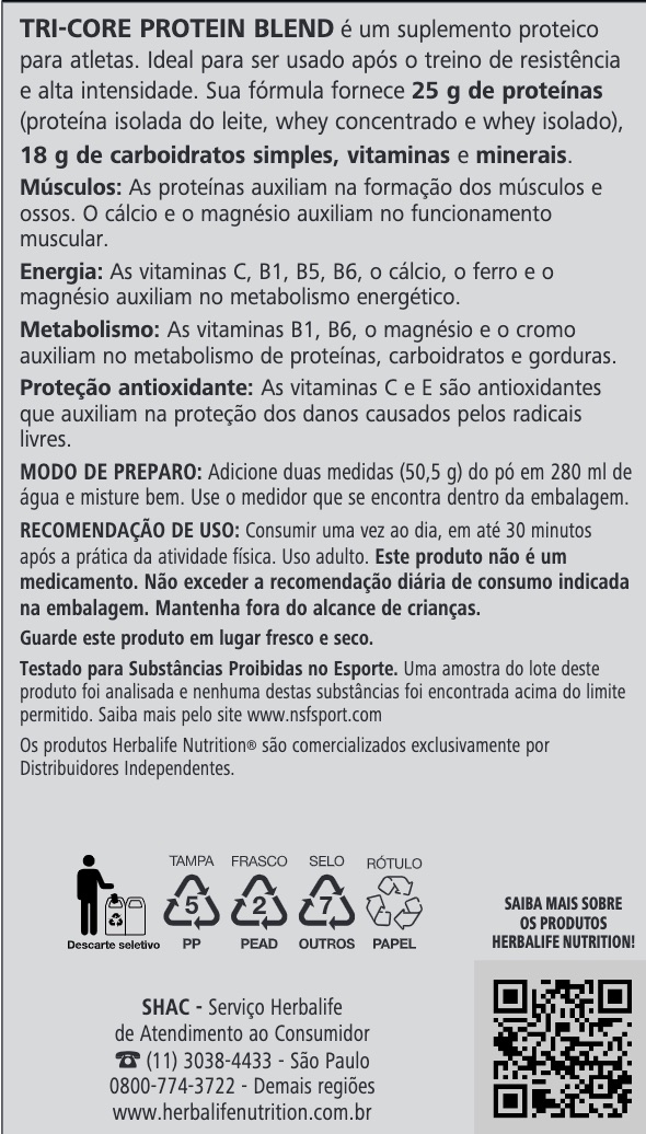 Herbalife24 Hours Tri-Core Protein Blend Chocolate 1010 g - Imagem 3